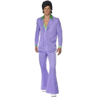 Imagen de Smiffys Disfraz de traje lavanda los 70, chaqueta con camisa postiza y chaleco, pantalones