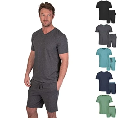 Imagen de Light &amp; Shade Conjunto de Pijama para Hombre con Camiseta y Pantalones Corto, Gris Oscuro, L