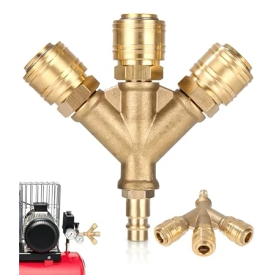 Imagen de TIDEVAN Conector de Aire Comprimido,Distribuidor 3 vías Distribuidor Comprimido con Acoplamientos Rapido 1/4 in Interruptor