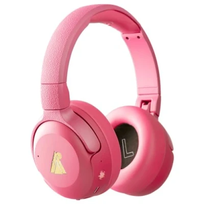 Imagen de POGS Auriculares inalámbricos con cancelación de ruido The Turtle plegables y duraderos Volumen limitado 85 dB, micrófono, función inalámbrica para compartir música (rosa)