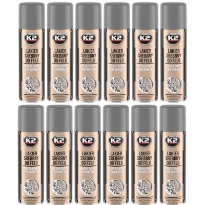 Imagen de K2 Pintura para Llantas Pack de 12 Acrílica en Spray Color Plata Secado Rápido 500 ml