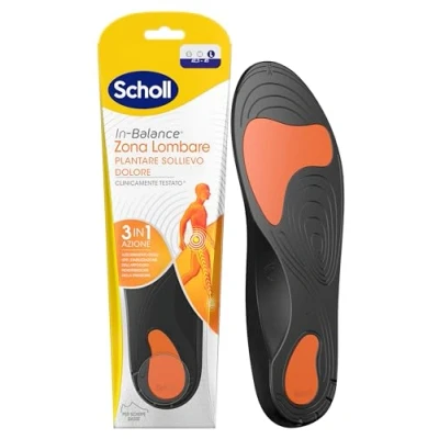 Imagen de Scholl In Balance Plantilla para alivio del dolor lumbar, zona con gel amortiguador de doble capa soporte flexible la talla L (42,5 45), 1 par