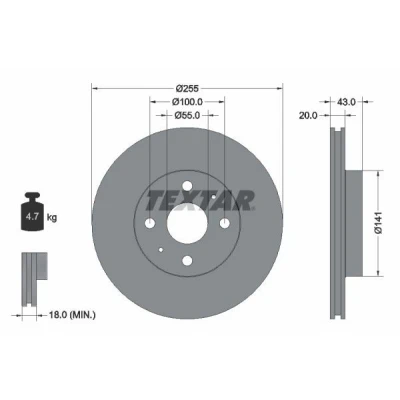 Imagen de TEXTAR PRO 92115603 Disco de freno 255 20 04/06 100 ventilación interna revestido sin perno sujeción rueda, buje rueda