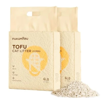 Imagen de FUKUMARU Arena de Tofu para Gatos 5.4kg aglomerante Gatos, Mezcla pellets maíz, Libre Polvo y fácil aglomerar, Control olores, se Puede desechar en el Inodoro