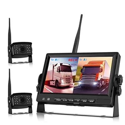Imagen de Camara Marcha Atras Camion, Trasera Coche Inalambrica Kit DVR Digital Inalámbrico AHD Grabación Video (Camara y Delantera)+7&#039;&#039; Monitor, 12V 24V