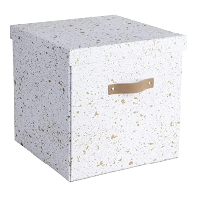 Imagen de Bigso Box of Sweden caja de almacenaje con tapa Amplia cuadrada para ropa, juguetes, etc. Organizador armarios asa fabricado tablero fibras y papel motas doradas