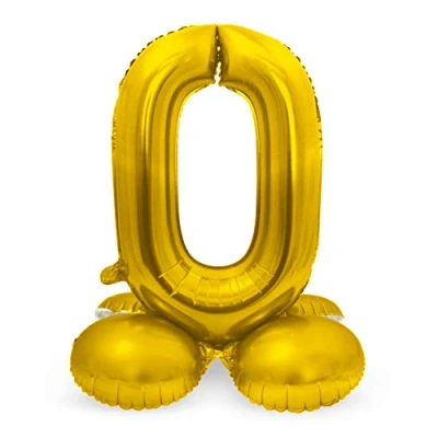 Imagen de Folat 64700 Globo de Aluminio con Base Número Figura 0 color dorado 86 cm decoración globos helio para cumpleaños, aniversario