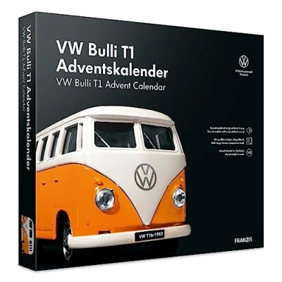 Imagen de Franzis 55134 4 VW Bulli T1 Calendario de Adviento, kit construcción vehículos a escala 1:43, módulo sonido y libro acompañamiento, para mayores 14 años, 4, coloreado