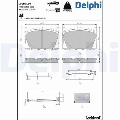 Imagen de DELPHI LP5071EV Juego de pastillas freno Chapa antichirridos con accesorios