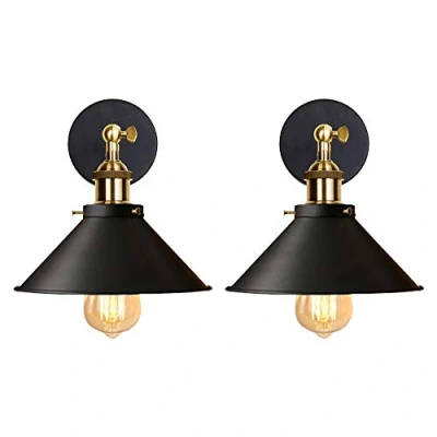 Imagen de iDEGU 2 piezas Lámpara de Pared Industrial E27 Aplique Estilo Edison Metal con Rotación 180 techo Vintage para Dormitorio Sala Estar Cocina, 22cm (2x Negro)