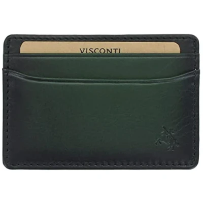 Imagen de Visconti Atelier Collection Evan Tarjetero de piel con bloqueo RFID AT54, Negro y verde oscuro, Talla única, Moderno