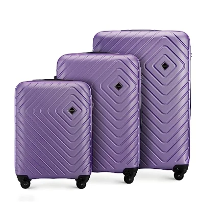 Imagen de WITTCHEN Cube colección Juego de 3 Maletas ABS con Relieve geométrico Mango telescópico Cerradura combinación Talla (S+M+L) Morado