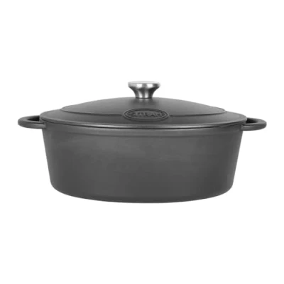 Imagen de Sitram 714949 Cacerola ovalada de hierro fundido esmaltado, 6,5 litros, exterior negro e interior blanco, todas las fuentes calor, incluidas inducción, ideal para comidas 6 a 8 personas