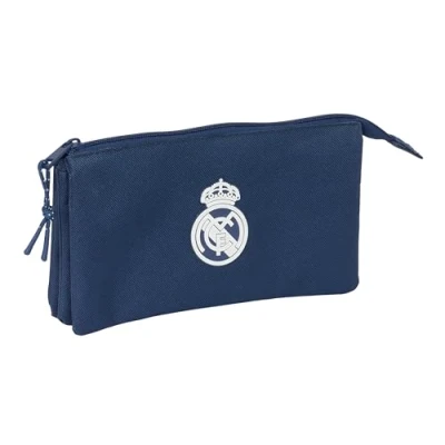 Imagen de Safta Real Madrid Femenino Portatodo Triple, Estuche Infantil, Niño, Ideal para Niños en Edad Escolar, Cómodo y Versátil, Calidad Resistencia, 22x3x12 cm, Color Azul Marino