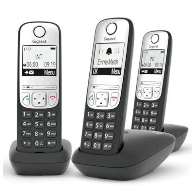 Imagen de Gigaset A690 Trio Teléfono inalámbrico Pack 3 Unidades Gran Pantalla gráfica Calidad de Audio Superior función Manos Libres no Molestar Color Negro/Plata