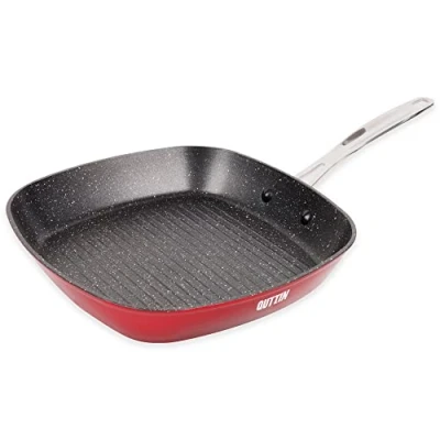 Imagen de Quttin Sarten Asadora Antiadherente Aluminio con Revestimiento Resistente. Cacerola de Forjado Tapa Cristal. Aptas para todo tipo Cocinas. Modelo Majestic Granate 28 cm Diametro