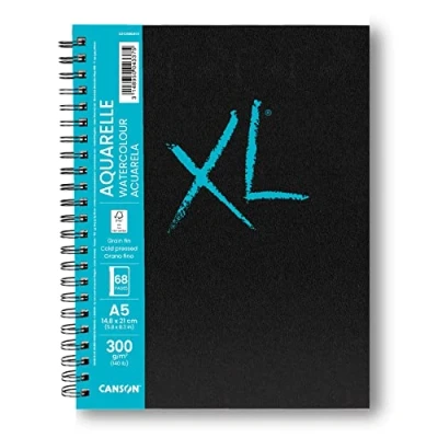 Imagen de Canson XL Art Book, Papel Acuarela, Grano Fino, 300gsm, Cuaderno Espiral, A5 14,8x21cm, Blanco, 34 hojas