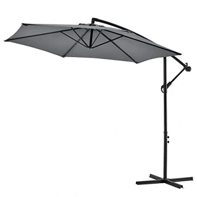 Imagen de Sombrilla Colgante Parasol excéntrico para Balcón Terraza Jardín Diámetro Pantalla 270 cm Protector Ajustable Mástil de Acero con Manivela Gris