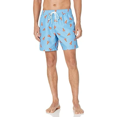 Imagen de Amazon Essentials Bañador de Secado Rápido 18 Cm colores interrumpidos Hombre, Azul Naranja Estampado Langostas, XS