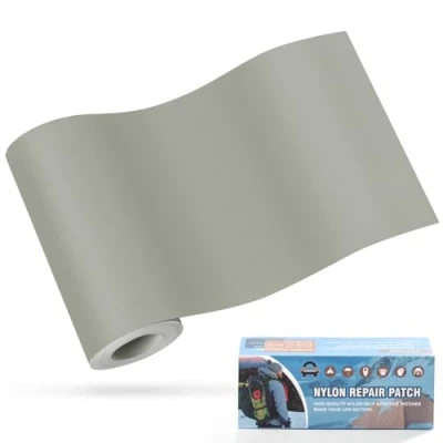 Imagen de Parches de nailon autoadhesivos, OAZ 10x160 cm parche reparación impermeable autoadhesivo, autoadhesivo Gris claro, para tiendas campaña, plumíferos, sacos dormir