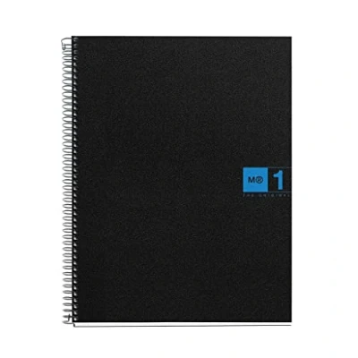 Imagen de Miquelrius Cuaderno Notebook The Original, Tamaño A4, 80 Hojas de 70 g/m² y 1 Franja Color, Rayado Cuadrícula 5 mm, 4 Taladros, Cubierta Polipropileno, Color Negro/Azul