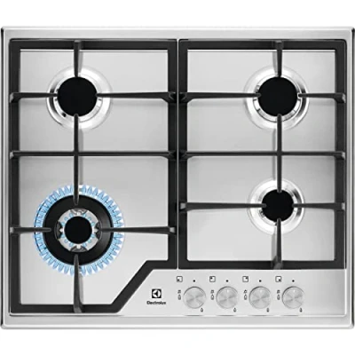 Imagen de Electrolux KGS6436SX Placa de gas, 4 fuegos, Quemador Wok, 1 ultrarápido, Mandos Frontales, Calor Instantaneo, Autoencendido electrónico, Termopar Seguridad, Inox, 60 cm