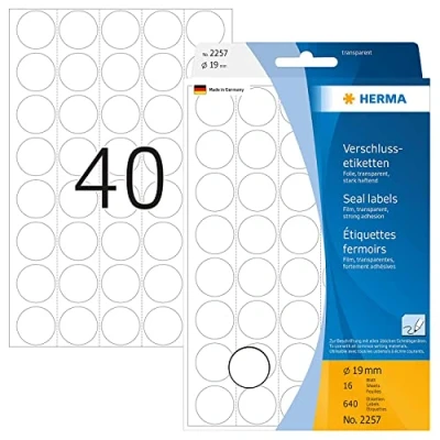 Imagen de Herma 2257 Lote de 640 pegatinas redondas (Ø 19 mm), transparente