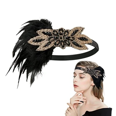 Imagen de MIVAIUN 1920s Diadema de Pluma,Negro Gatsby Accesorio plumas negras，Diadema novia Accesorios Para el pelo，Diadema strass Cóctel Boda Fiesta Disfraz Prom(1 piezas)