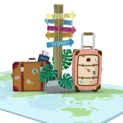 Imagen de MOKIO® tarjeta Pop Up Viaje de cumpleaños 3D para vacaciones o como felicitación emergente un una despedida