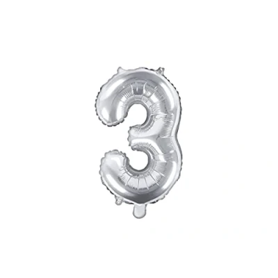 Imagen de PartyDeco Globo de Mylar con Forma número 3 y Tres Plata, 35 cm, para cumpleaños o Adulto