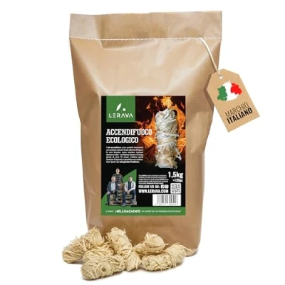 Imagen de LERAVA® Encendedor ecológico 125 unidades Enciende instantáneamente y quema 10 minutos para chimenea, estufa, madera, barbacoa Rizos encender fuego como diavolina