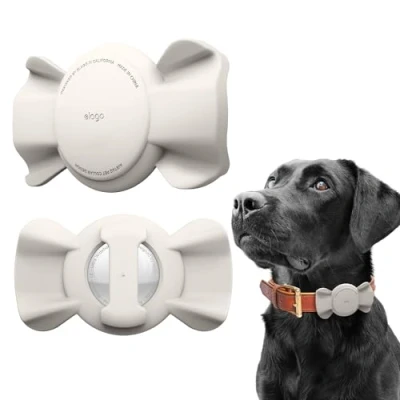 Imagen de elago Funda Cinta para Collar de Mascota Compatible con Apple AirTag, Lindo Soporte Diseñado Arnés Perro Gato, Cubierta Protectora Silicona Premium [Dispositivo No Incluido] (Piedra)