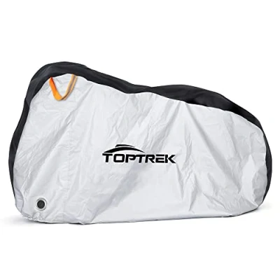 Imagen de toptrek Cubierta Impermeable para Bicicleta 210T, Tejido Oxford de 200 x 110 70 cm, con Bolsa (Negro y Plateado)