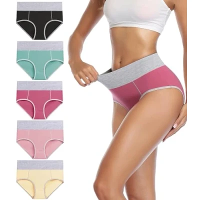Imagen de wirarpa Bragas Talle Alto Algodón para Mujer Culotte Braguita de Cintura Alta Cómodo 5 Pack, Multicolor Tamaño XL