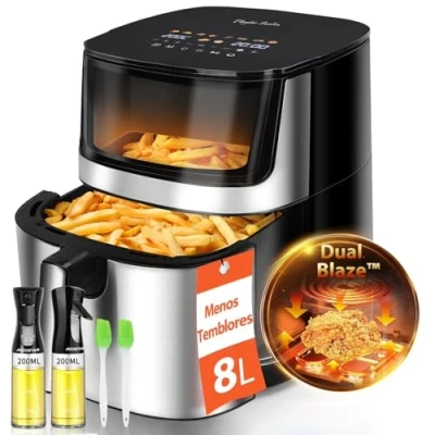 Imagen de Taylor Swoden Freidora Aire 8 Litros Dual Blaze™ Air Fryer 2000W Con Ventana, EvenlyCook, 10 Programas, 3 Modos, Panel Táctil, Interior Metálico, Apta para Lavavajillas, 2 dispensadores de vidrio