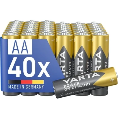 Imagen de VARTA Pilas AA, paquete de 40, Power on Demand, Alcalinas, 1,5V, para accesorios ordenador, dispositivos Smart Home, linternas, Made in Germany