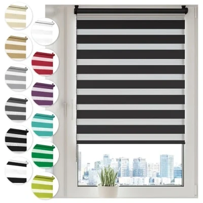 Imagen de Sonello Estor Enrollable de Doble Capa Noche y día 100cm x 210cm Negro, Klemmfix sin taladrar, Tejido, Fácil Instalar Herramientas para Ventanas Puertas, Proteccion Solar, Stores