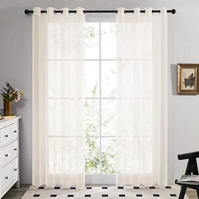 Imagen de Deconovo Cortinas Traslúsidas de Visillos Salón para Ventana Dormitorio Moderno Infantiles Decorativos Suaves con Ojales 2 Piezas140x175cm Beige