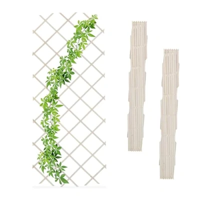 Imagen de Relaxdays Set 3 Soportes Reja Trepadoras, Guías Plantas Enredaderas Plegables, 180x90 cm, Jardín, Balcón, Madera, Blanco, 70 x 230 1.5 cm