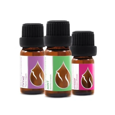 Imagen de Cofre de Aceites Esenciales Orgánicos &quot;Respira Libre&quot; Tomillo (10ml) + Menta Hisopo (5ml) 100% Puro y Natural Sin Diluir Grado Terapéutico Granja Familiar OMG 3 Piezas