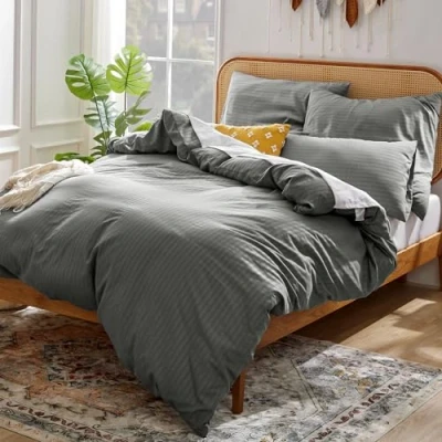 Imagen de Sonive Juego de Funda nórdica Microfibra con Almohada(s), 200x200 cm, 80x80 cm x 2, Gris Oscuro