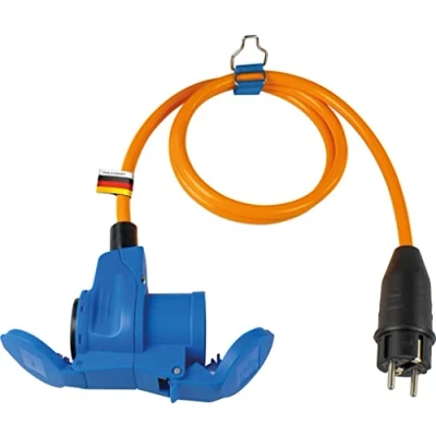 Imagen de as Schwabe Cable adaptador CEE para caravana, 1.5 m, de poliuretano, enchufe con protección contacto y CEE, 230 V/16 A/3 polos, IP44, 62436, Naranja
