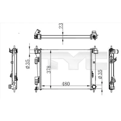 Imagen de TYC 717 0001 Radiador, refrigeración del motor 480 378 23 Aletas unidas mecánicamente HYUNDAI: i20 I Hatchback, KIA: RIO 3