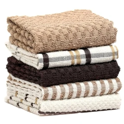 Imagen de Olivia Rocco Paquete de 5 paños cocina rizo algodón superabsorbentes, secado rápido, suaves, color natural