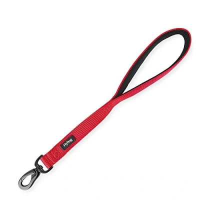 Imagen de Correa Corta de Nylon Resistente 45,7 cm Largo con asa Acolchada cómoda y Clip para Perros Grandes, medianos, niños niñas. (Rojo)