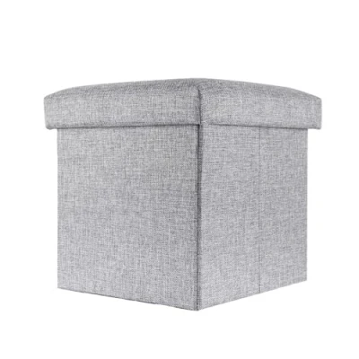 Imagen de INTIRILIFE Puff Baúl Plegable 30x30x30 cm in Gris Alaska Taburete Almacenaje Tapizado de Textil Tela Óptica Lino per Almacenamiento y Reposapiés Asiento Silla Tejido Banqueto