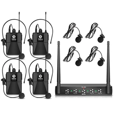 Imagen de D Debra Micrófono inalámbrico de Diadema,UHF Sistema Micrófonos Inalámbricos Mano con Receptor,Compatible Amplificador,100m Ideal para Karaoke Canto (con 4 Bodypack (A))