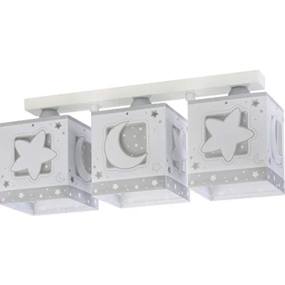 Imagen de Dalber Lámpara Infantil Plafón Techo 3 Luces Moonlight Luna y Estrellas Gris, 15 W