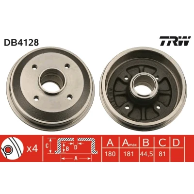 Imagen de TRW DB4128 Tambor de Freno CITROËN: AX Hatchback, Xsara Coupé, PEUGEOT: 306 309 I Berlina