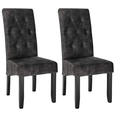 Imagen de WOLTU Sillas de Comedor Set 2 Cocina Estructura Madera Sillón Asiento Acolchado Tapizado en Terciopelo Gris Oscuro BH294dgr